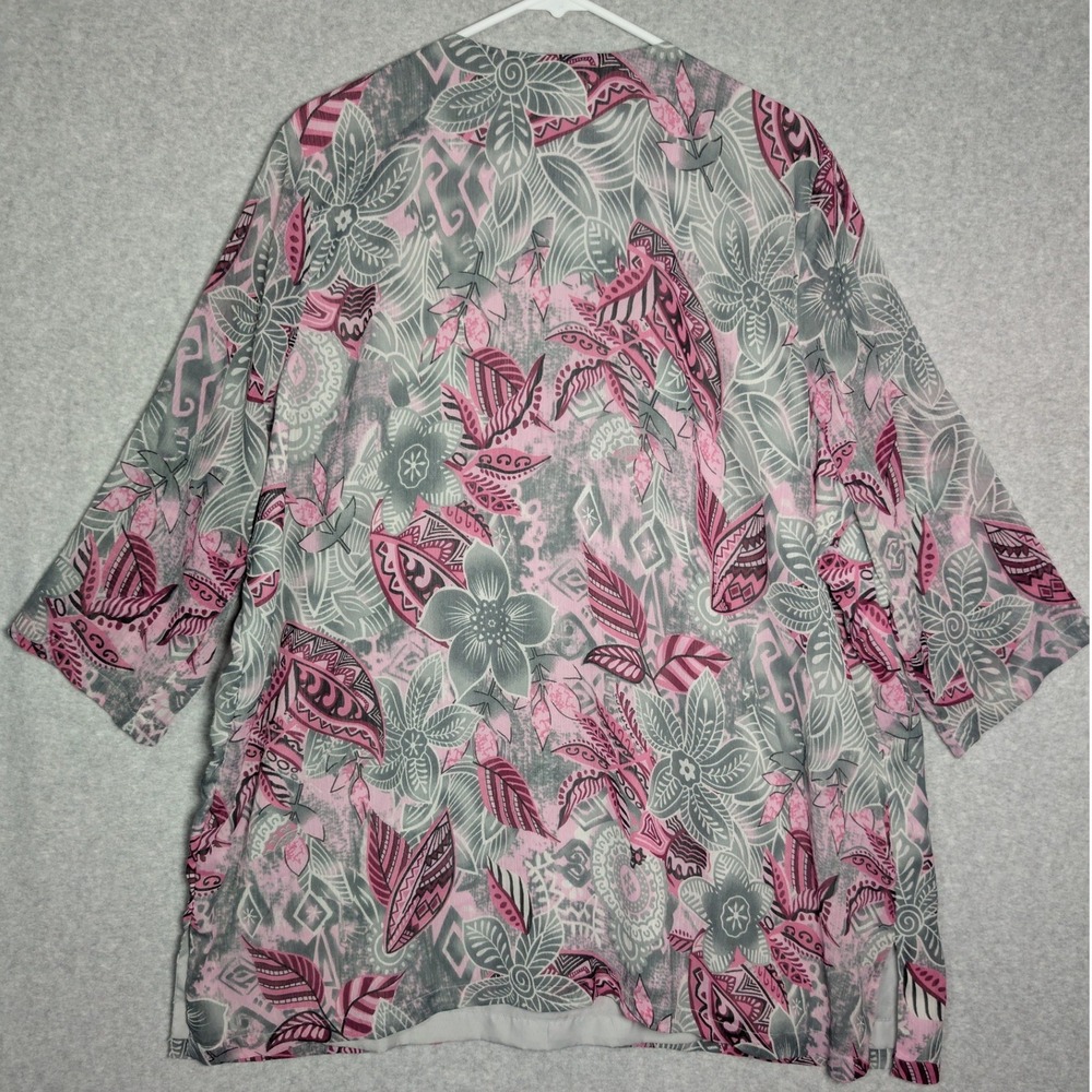 Ulla Popken Blouse Womens 20/22 Pink Floral Beaded Sequin V-Neck Art To Wear